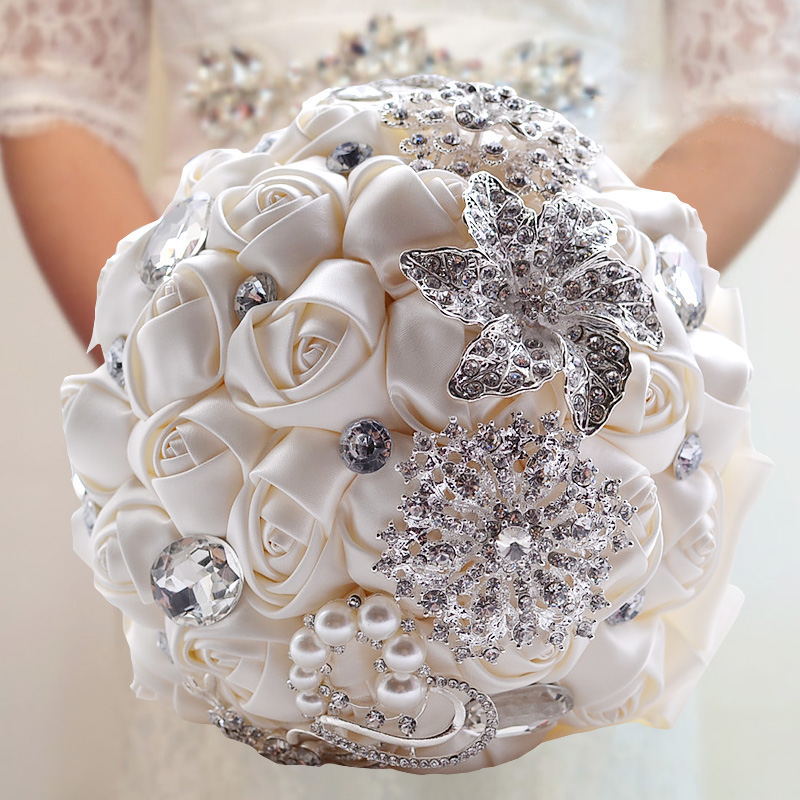 Colorful Silk Rose Crystal Beading Wedding Bouquet