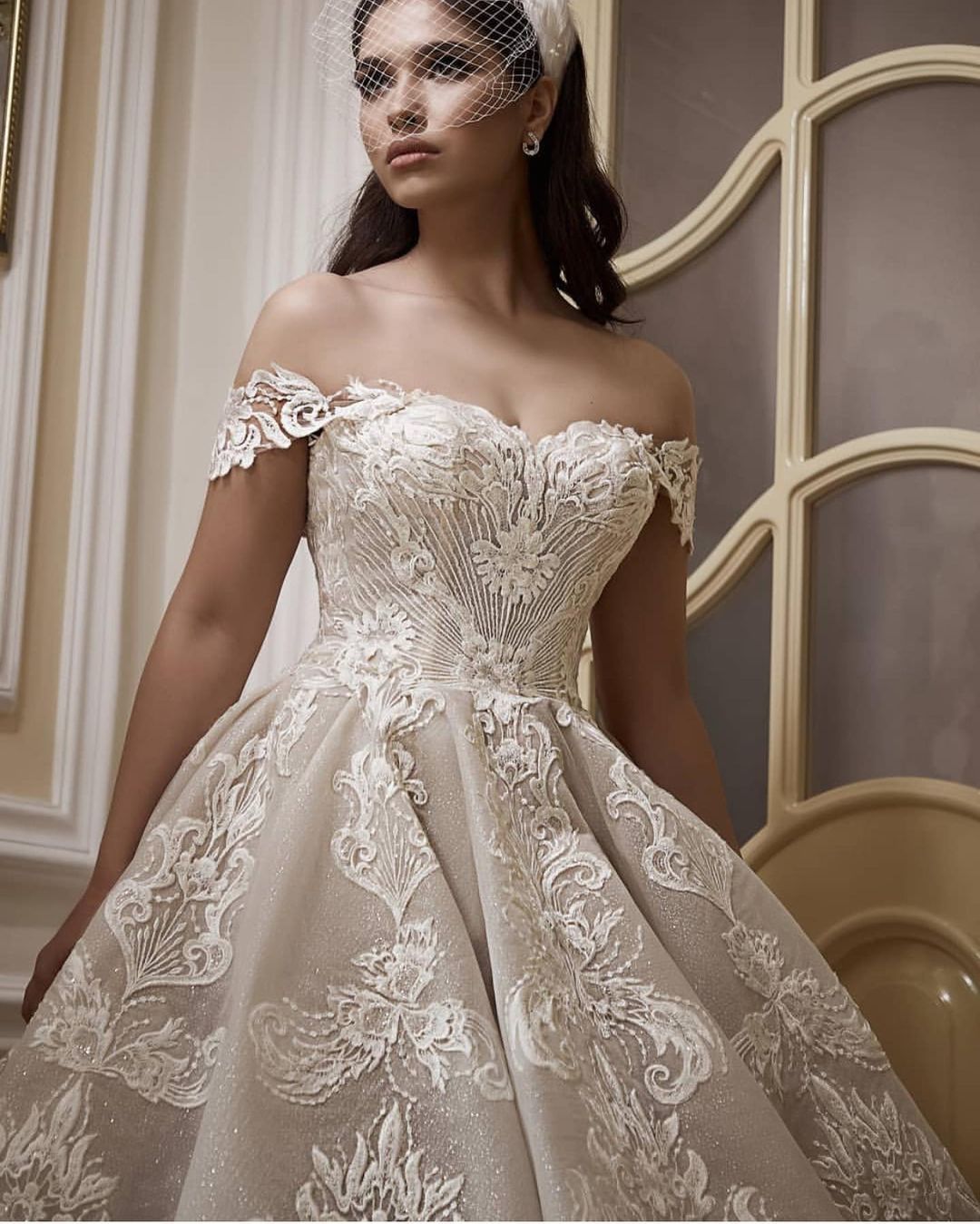 Long Off the Shoulder Appliques Lace Floor Length Church A-Line Wedding Dress
