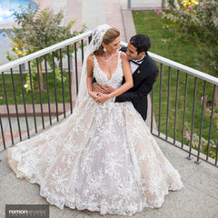 Elegant Long A-line V-neck Lace Floral Wedding Dresses