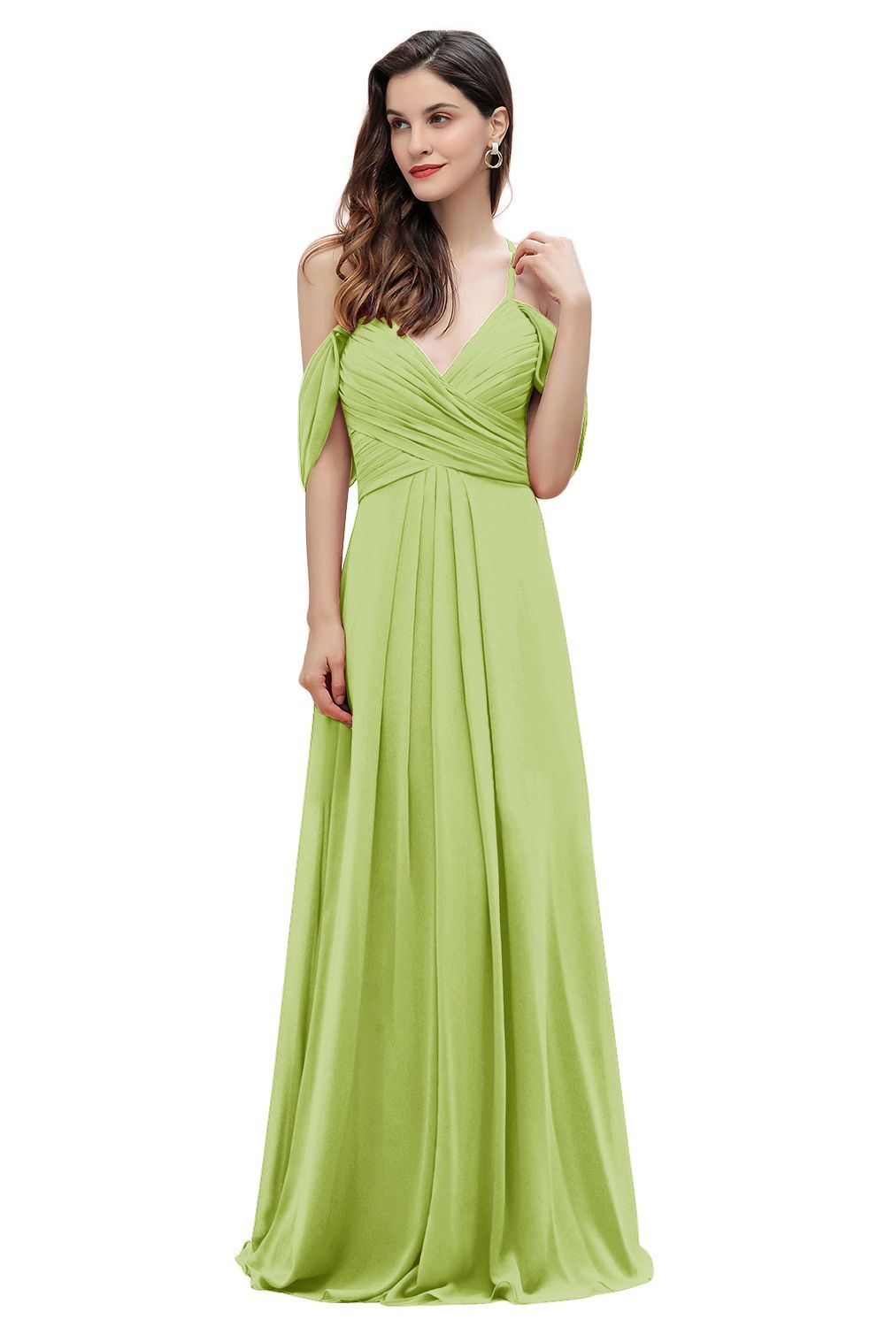 Off the Shoulder A-Line V-neck Chiffon Bridesmaid Dress Floor length Wedding Party Dress
