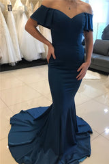 Long Off the Shoulder Satin Mermaid Prom Dress