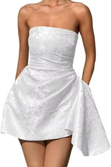 Elegant Short A-line Strapless Ruffle Jacquard Satin Homecoming Dress