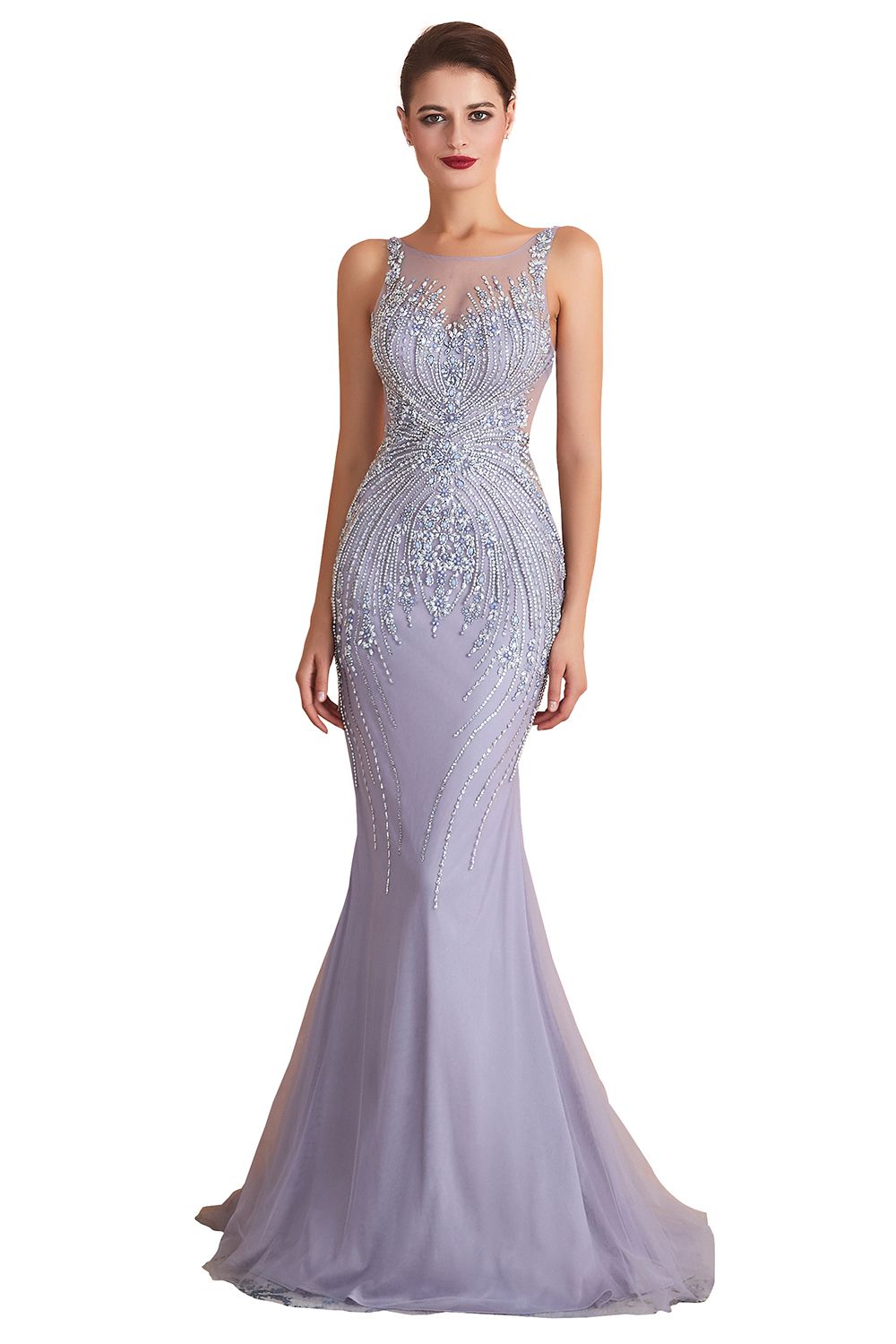 Long Mermaid Jewel Sleeveless Floor Length Beading Formal Evening Dresses