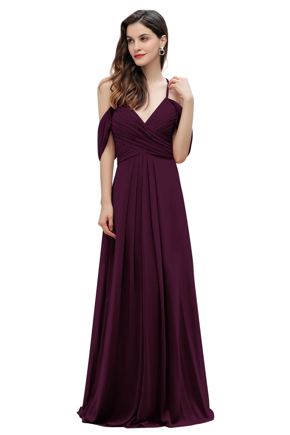 Off the Shoulder A-Line V-neck Chiffon Bridesmaid Dress Floor length Wedding Party Dress