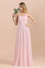 Elegant Spaghetti Straps Scoop Neck A-Line Chiffon Floor Length Bridesmaid Dress