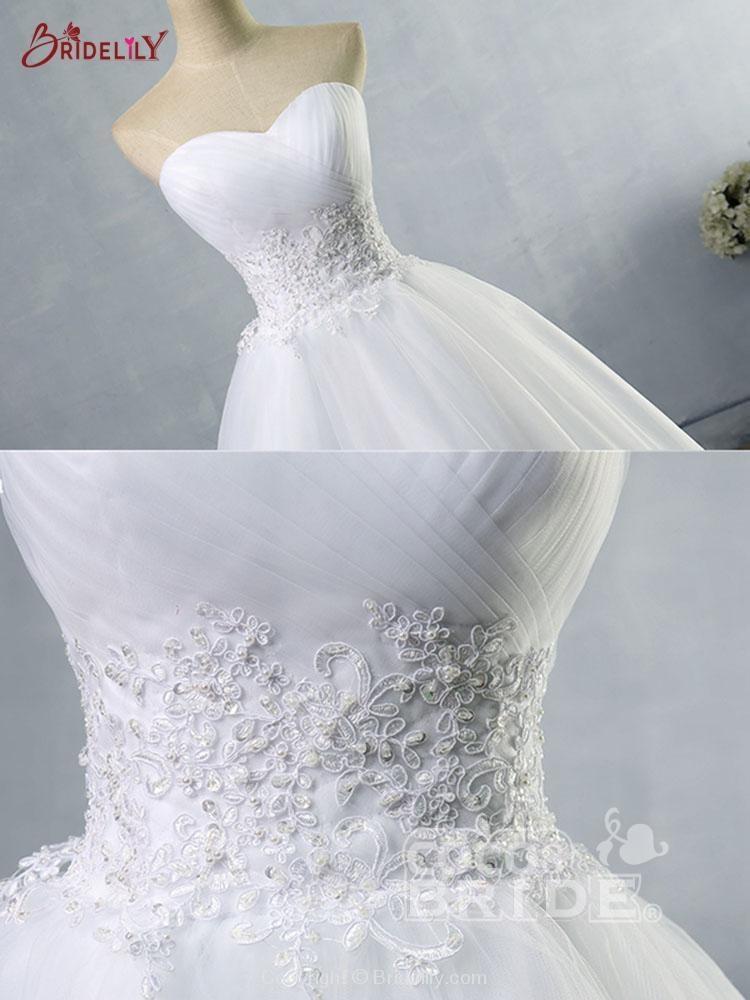 Gorgeous Long Strapless Ball Gown Tulle White Wedding Dresses