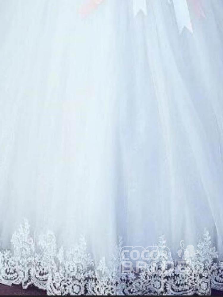 Long Off the Shoulder Lace Ball Gown Tulle Wedding Dresses
