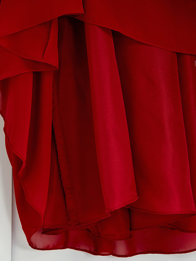 Red Long A-line Chiffon Floor Length Junior Bridesmaid Dress with Lace