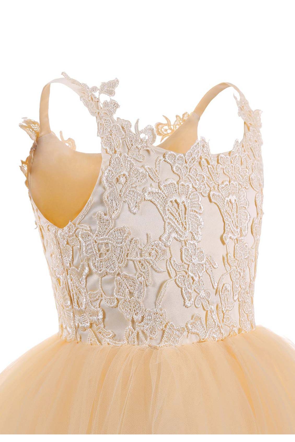 Long Tulle Lace Square Neckline Sleeveless Ball Gown Flower Girls Dress