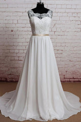 Elegant Long Sweetheart Lace Chiffon A-line Wedding Dress