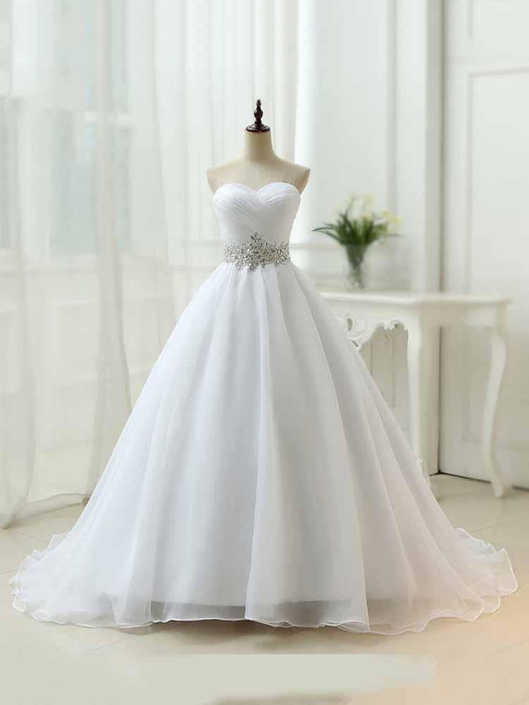 Long Ball Gown Sweetheart Lace-Up Ruffles Tulle Wedding Dresses