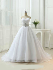Long Ball Gown Sweetheart Lace-Up Ruffles Tulle Wedding Dresses