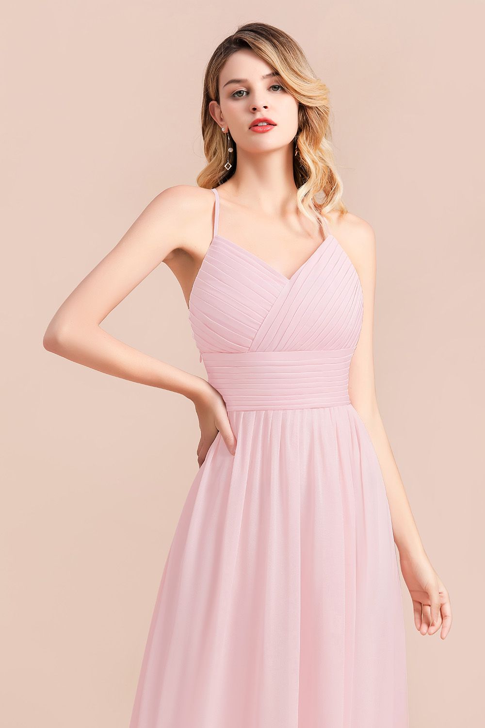 Vintage Spaghetti Straps Chiffon Bridesmaid Dress A-Line V-neck Evening Dress