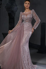 Long Mermaid Tulle Sweetheart Prom Dress with Sleeves