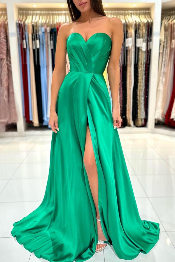 Long A-line Sweetheart Satin Prom Dress with Slit