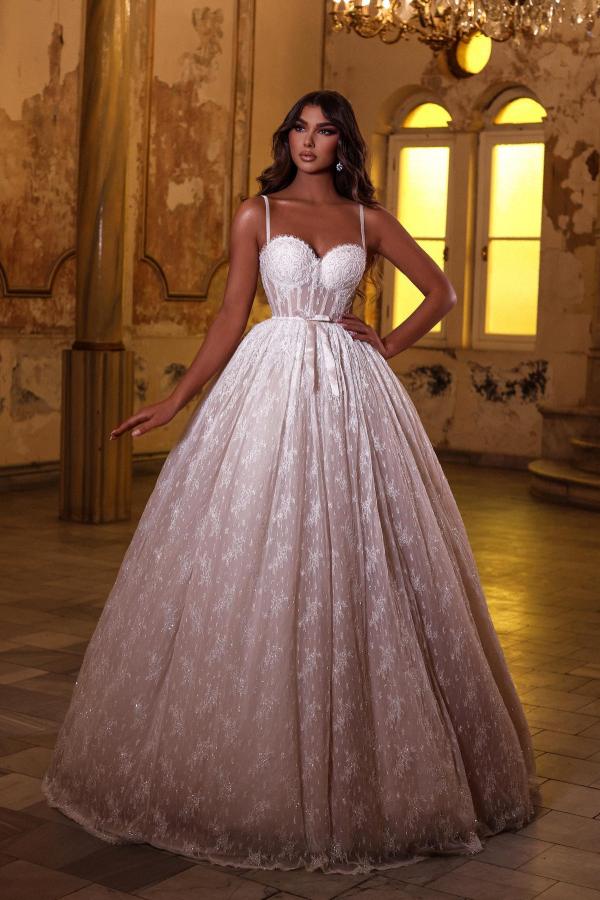 Long Spaghetti Straps Lace Sweetheart A Line Floor Length Wedding Dress