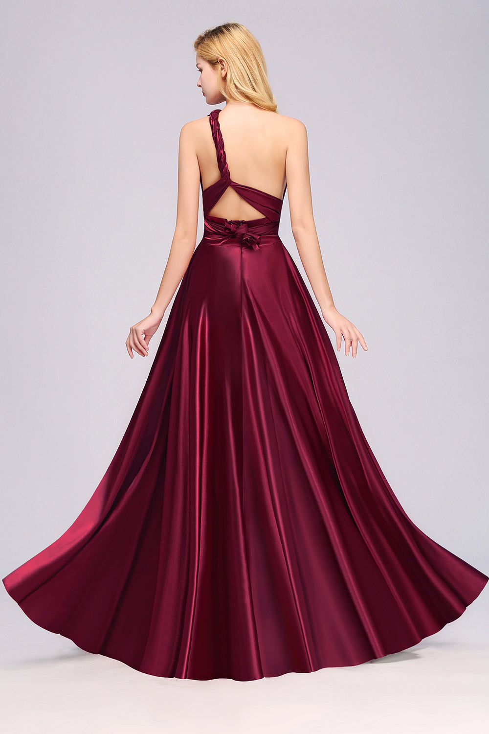 Simple A-Line V-Neck Sleeveless Ruffles Floor Length Bridesmaid Dress