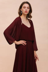 Burgundy Long Sleeves Chiffon Special Occasions Wrap