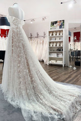 Gorgeous Long A-line Off the Shoulder Tulle Appliques Lace Ruffles Wedding Dress