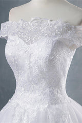 Elegant Long Off The Shoulder Appliques Lace Tulle A-line Wedding Dress