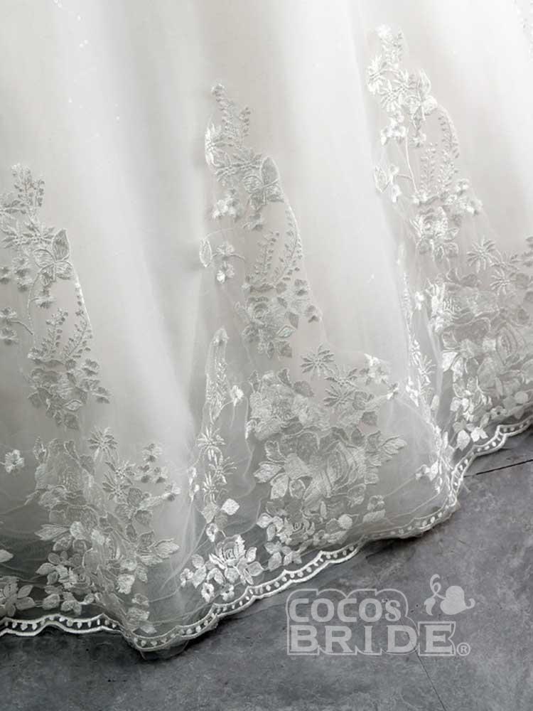 Gorgeous Long Tulle Off the Shoulder Lace Ball Gown Wedding Dresses