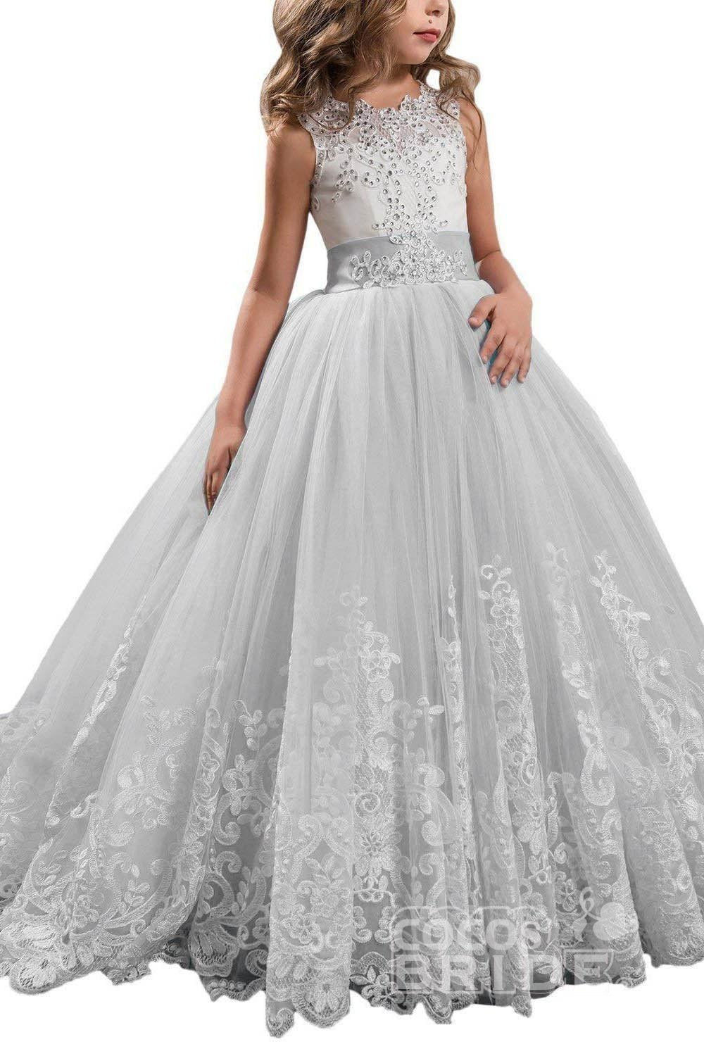 Long Scoop Neck Sleeveless Ball Gown Flower Girl Dress