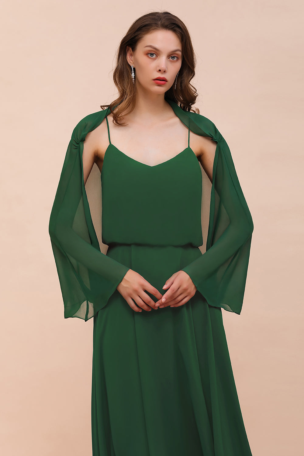Dark Green Long Sleeve Chiffon Special Occasion Wraps