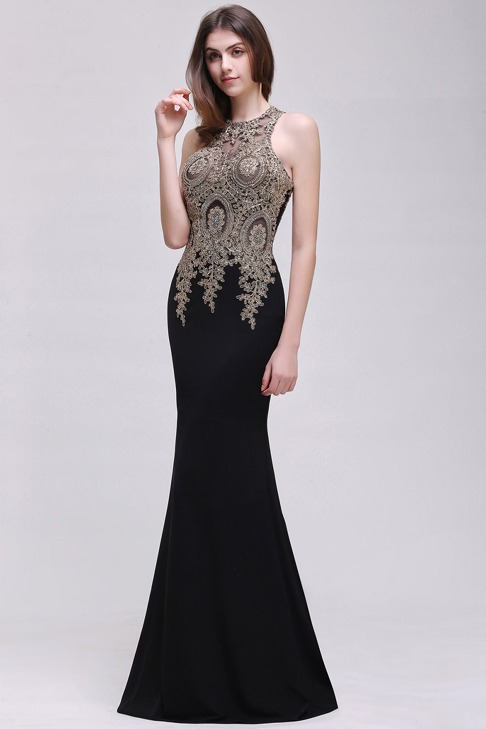 Straps Black Mermaid Appliques Sleeveless Bridesmaid Dresses