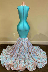 Elegant Sparkly Long Mermaid Glitter Floral Lace Prom Dresses