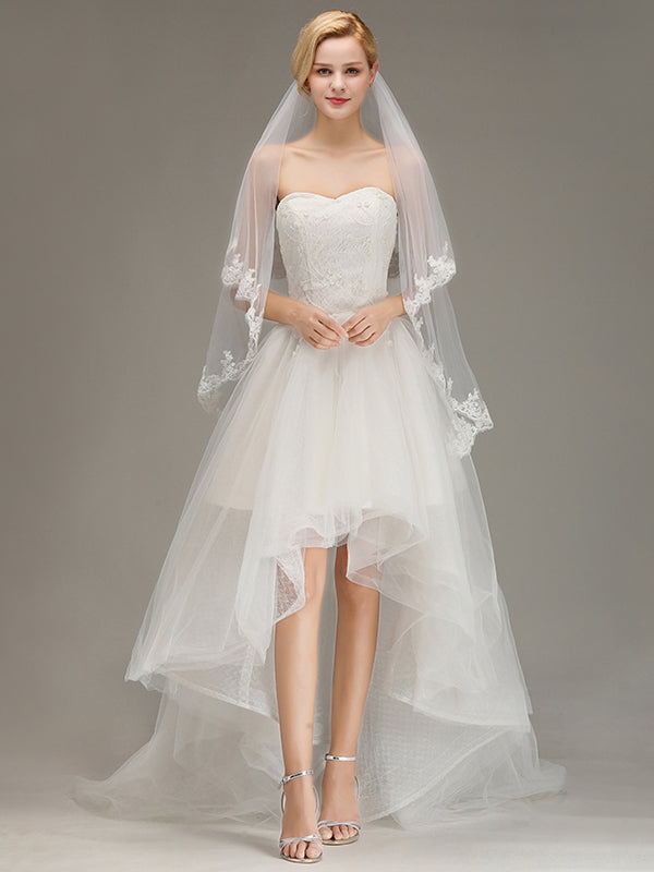Two Layers Tulle Appliques Wedding Veil
