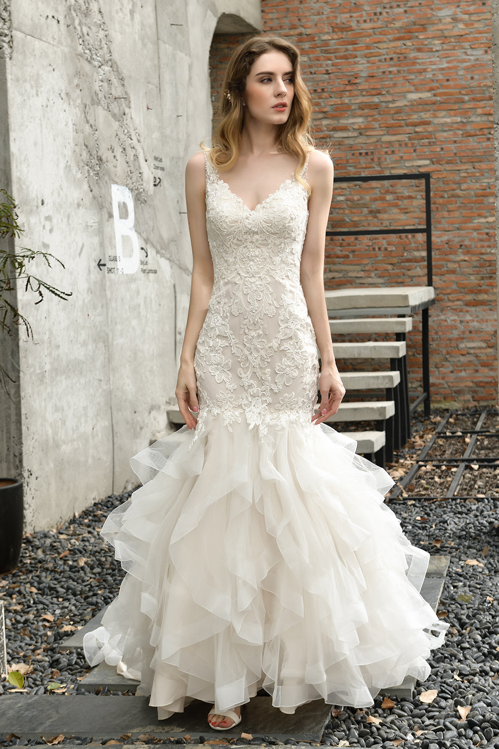 Ivory Long Mermaid Sweetheart Floral Lace Floor Length Wedding Dresses