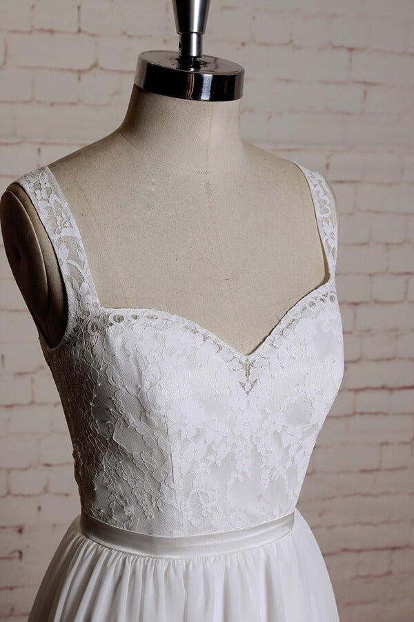 Long Sweetheart Lace Chiffon A-line Backless Wedding Dress