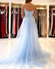 Long Mermaid Spaghetti Straps Prom Dress with Appliques Lace