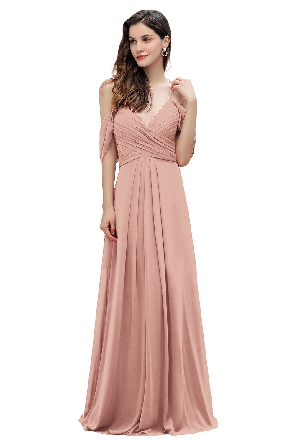 Off the Shoulder A-Line V-neck Chiffon Bridesmaid Dress Floor length Wedding Party Dress