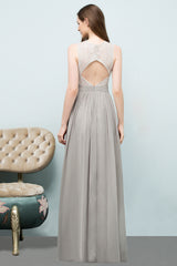 A-line Chiffon Lace Jewel Sleeveless Floor Length Bridesmaid Dresses