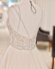 Beautiful Long A-line V-neck Glitter Backless Wedding Dress