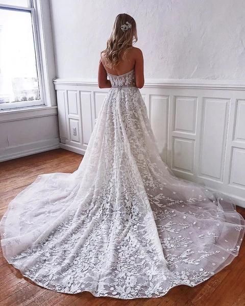 Gorgeous Long A-line Sweetheart Lace Floor length Wedding Dress