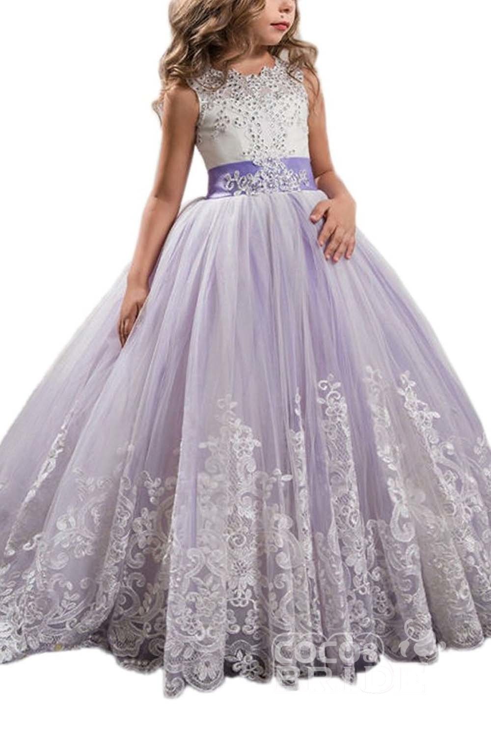 Long Scoop Neck Sleeveless Ball Gown Flower Girl Dress