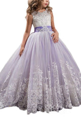 Long Scoop Neck Sleeveless Ball Gown Flower Girl Dress