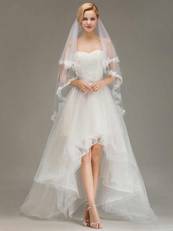 Two Layers Tulle Lace Edge Comb Wedding Veil