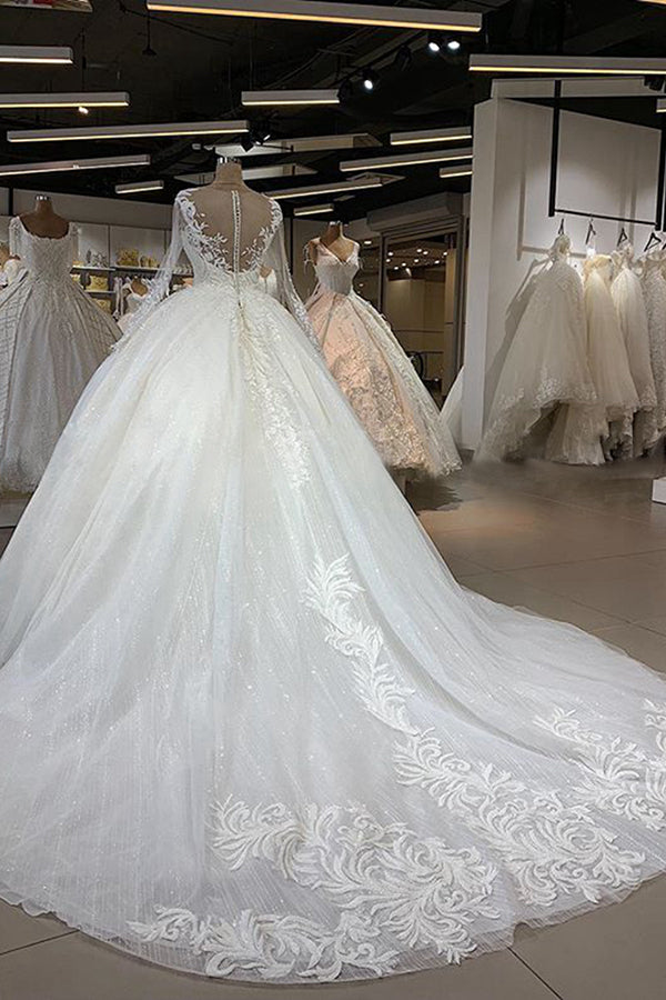 Elegant Long Sleeve Ball Gown Sweetheart Tulle Wedding Dress