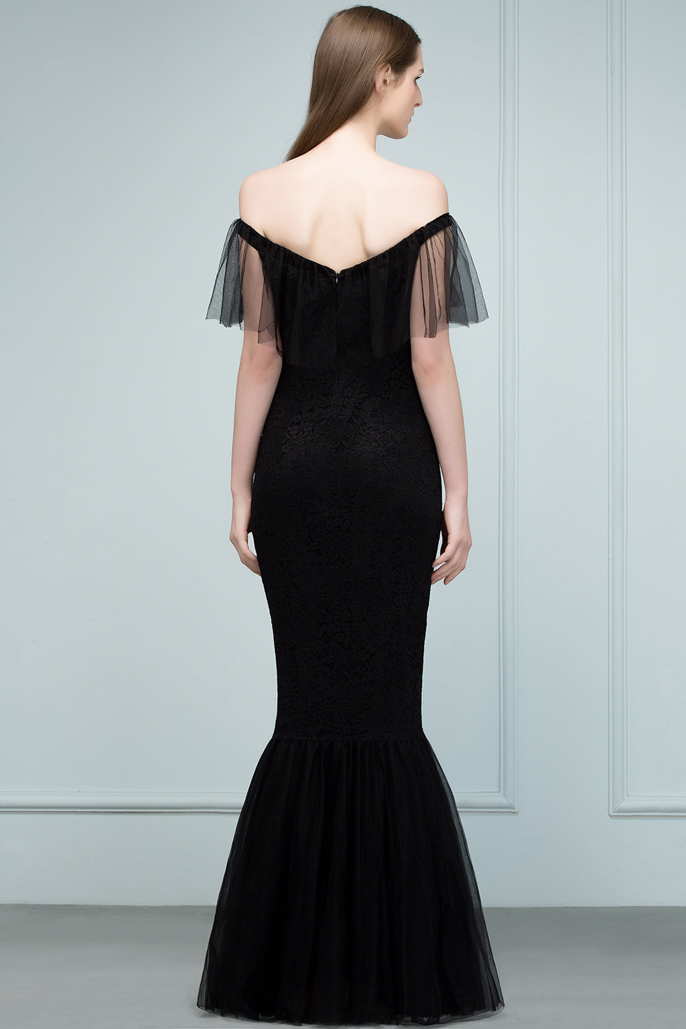Long Off The Shoulder Black Mermaid Formal Evening Dress