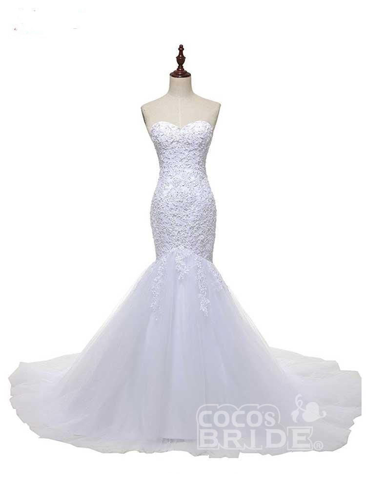 Elegant Long Sweetheart Mermaid Tulle Lace Wedding Dresses