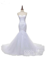 Elegant Long Sweetheart Mermaid Tulle Lace Wedding Dresses