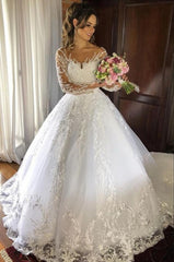Long A-line Sweetheart Tulle Wedding Dress with Long Sleeves