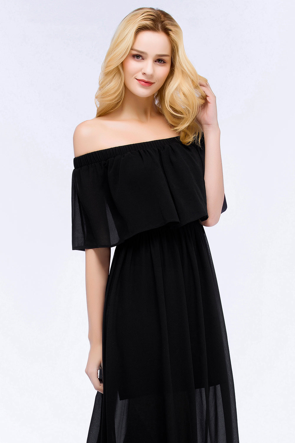Chic Long Off the Shoulder Chiffon A-line Bridesmaid Dress
