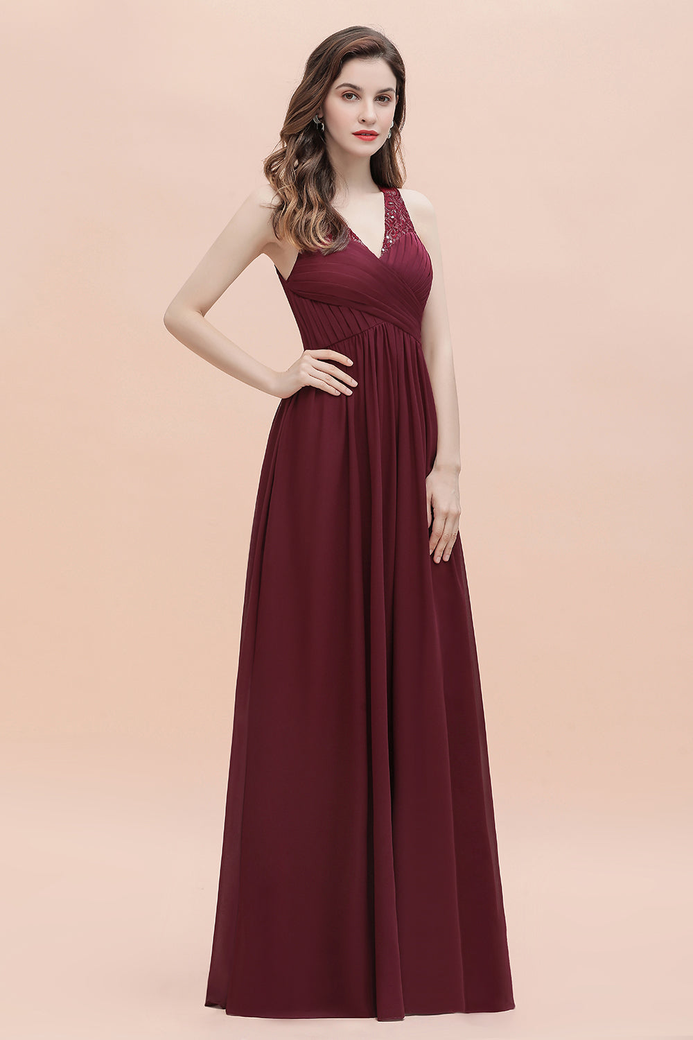 V-Neck A-line Chiffon Sleeveless Evening Maxi Dress