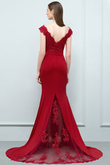 Red Long V-neck Stretch Satin Mermaid Evening Dress