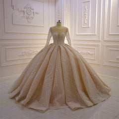 Gorgeous Bateau Long Sleeve Ruffles Floor Length Ball Gown Wedding Dress