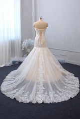 Classy Sweetheart Backless Appliques Lace Tulle Long Mermaid Wedding Dress